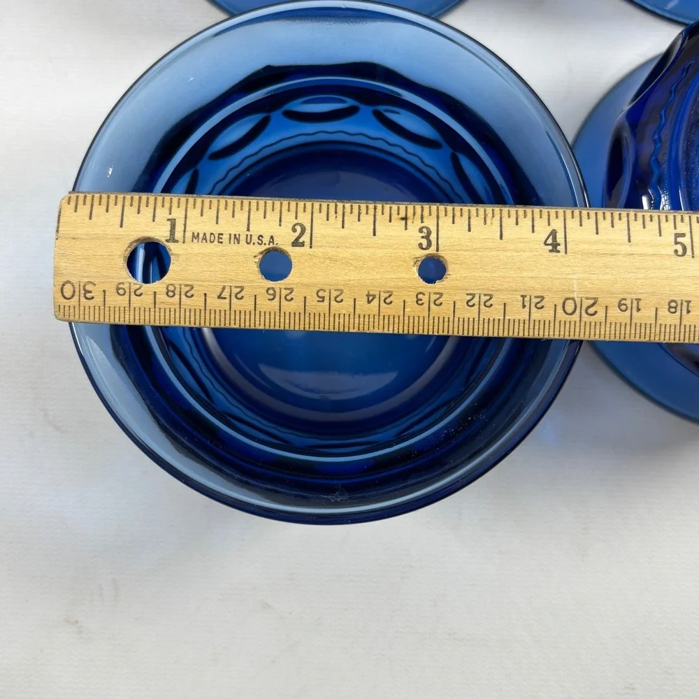 Vintage Indiana Glass Kings Crown Thumbprint Dessert Bowl Set of 4 Cobalt Blue
